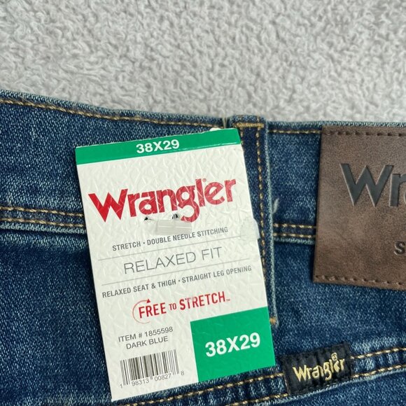 NEW Wrangler Men's Size 36x29 Relaxed Fit Jeans Dark Blue Cotton & Elastane - Picture 5 of 7